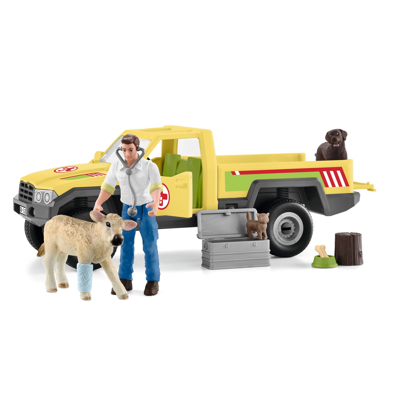 Schleich Farm World: Veterinarian Visit To The Farm - 12 pc Playset, Vet & Truck Toy Set, Dog & Calf Figurines, Animal Pretend Play Toys, Kids Ages 3+